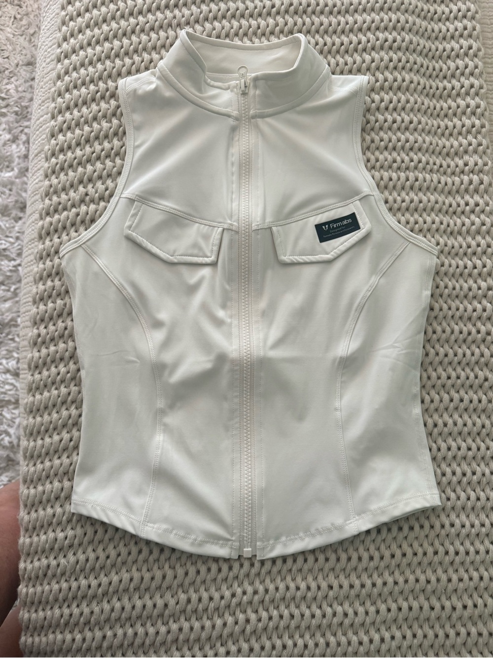 FirmAbs Zip Front Top in off white-white